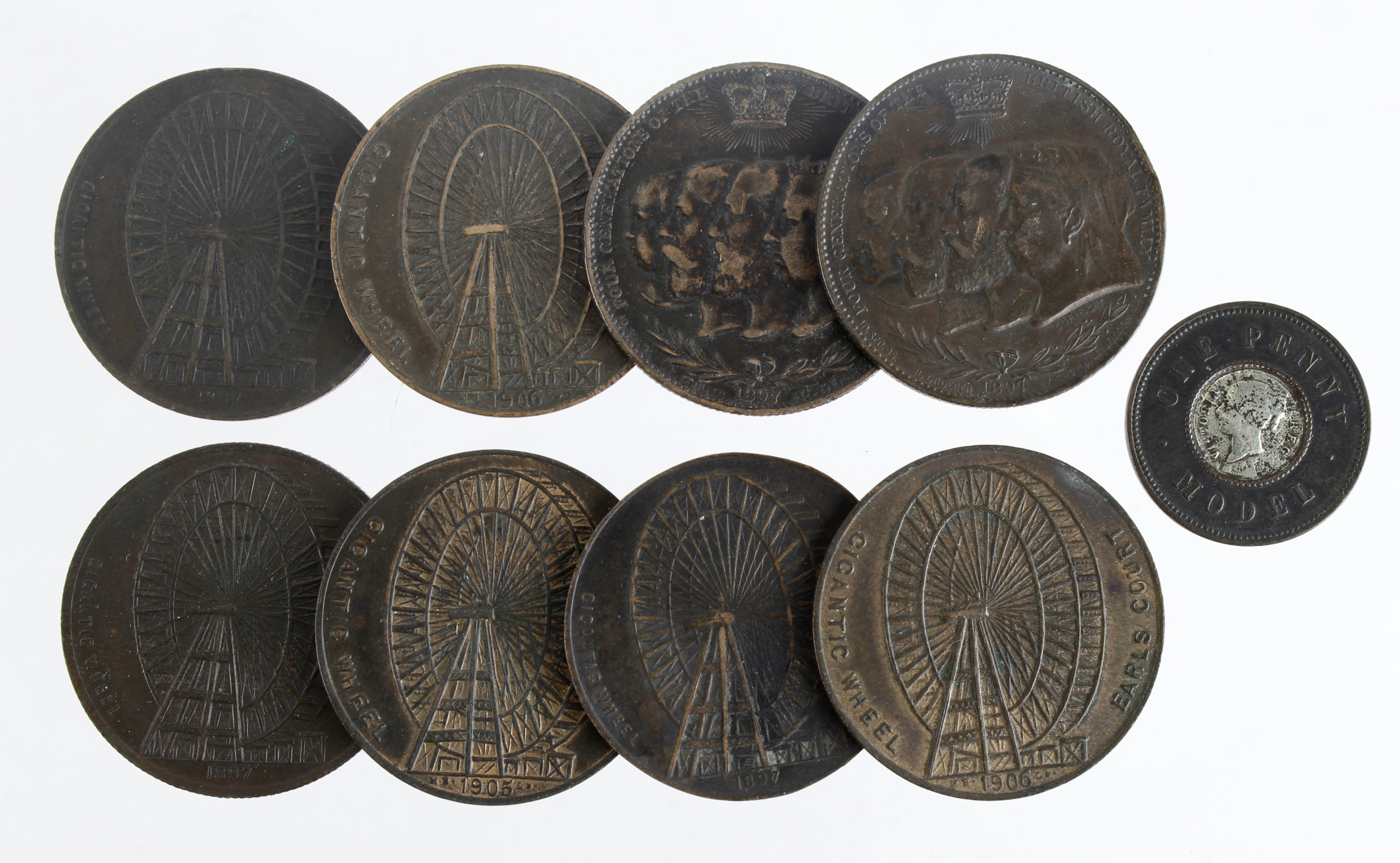 British Commemorative Medals etc (8) mostly 'Gigantic Wheel, Earls Court', also similar Diamond