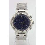 Gents stainless steel cased Tag Heuer quartz wristwatch. The round blue dial with silvered baton