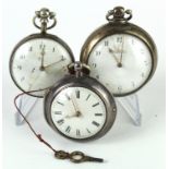 Three silver pair cased pocket watches 1838 both cases, 1810 both cases & 1799 (missing outer case).