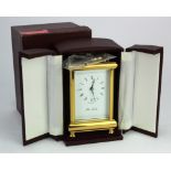 Gilt five glass carriage clock by 'John Morley', Roman numerals to dial, key present, height 12.