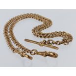 9ct "T" bar pocket watch chain, length approx 42cm, weight 21.4g