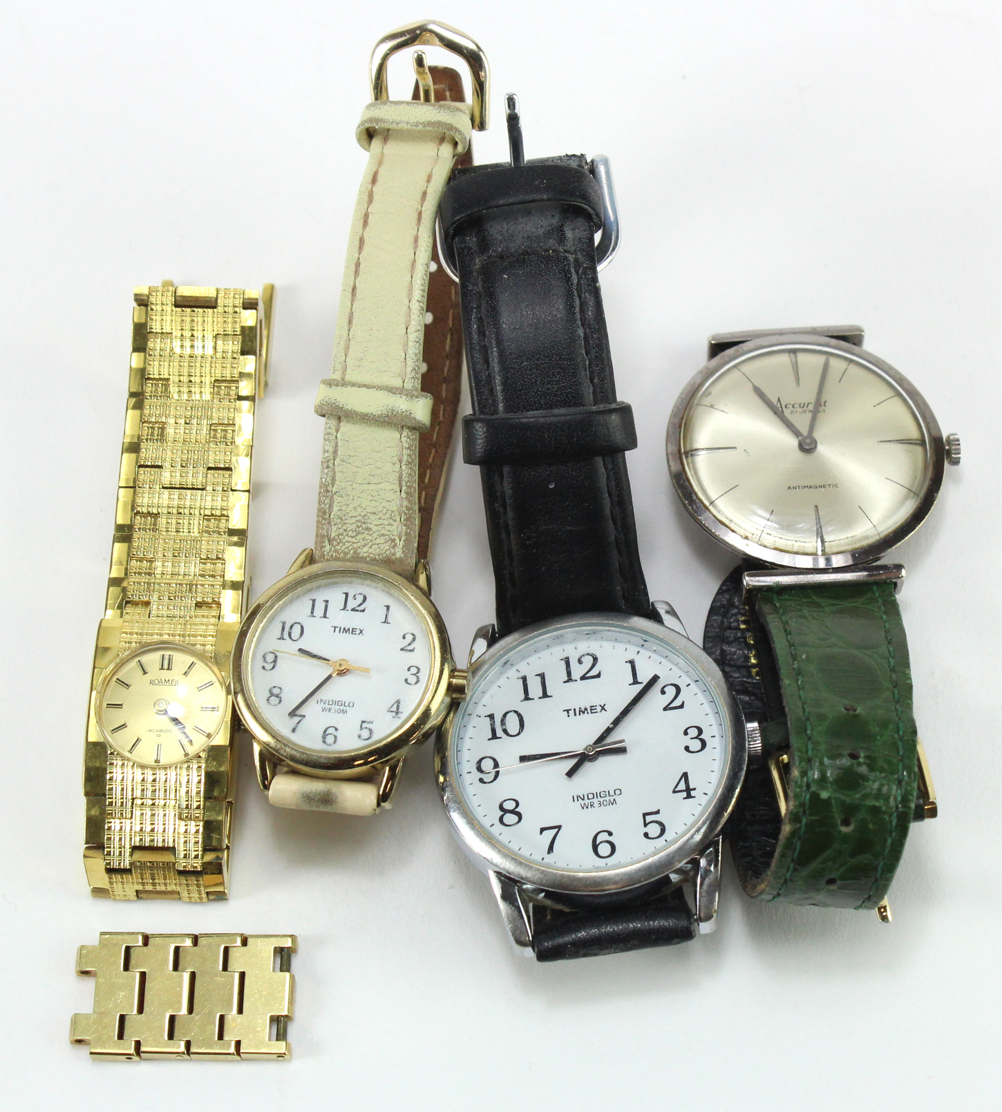 Gents manual wind Accurist wristwatch circa 1964 along with two Timex & one ladies Roamer watch.