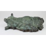 Bronze (verdigris) study of a mother pig lying down with suckling piglets. Measures approx 27cm in