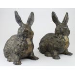 Pair of cast brass rabbits. Measure approx H22cm x L20cm.