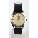 Gents stainless steel cased Alpina wristwatch. The cream dial with gilt dart markers. Working when