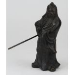 Bronze figure of a warrior standing. Height measures approx 16cm.