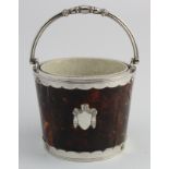 Small white metal rimmed & tortoiseshell ice bucket with handle, circa 19th Century, height 95mm,