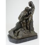 Bronze figure of a female and male nude. On a marble base. Height measures approx 32.5cm