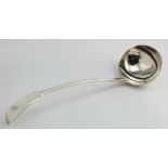 Heavy fiddle pattern silver soup ladle hallmarked G.J. D.F. London 1898 ,Weighs 10oz approx