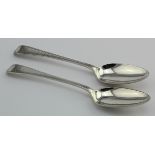 Pair of Georgian Old English pattern, bright-cut silver Dessert Spoons, lovely condition and