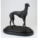 After Pierre Mene (1810-1879) Bronze study of a mounted greyhound in standing stance with off-fore