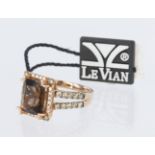 14ct rose gold dress ring by Le Vian, set with a central rectangular smoky quartz measuring