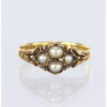 Ladies 22ct ring (hallmarked London 1851) set with four seed pearls, size O, weight 2.6g