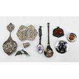 Silver & White metal. A group of silver and white metal items, including a Chester hallmarked nurses