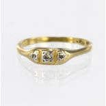 18ct Gold three stone Diamond Ring size M weight 2.0g