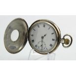 Gents silver cased half hunter pocket watch. Hallmarked Birmingham 1931. The white dial with black