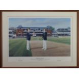 Cricket interest. A signed print titled 'An Historic Moment, 1st Test Match, England v South Africa,