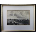 Ipswich interest. Monochrome watercolour depicting fishermen at the old Bourne Bridge, with the then