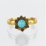 22ct yellow gold ring set with a single round turquoise cabochon measuring approx. 5mm diameter in