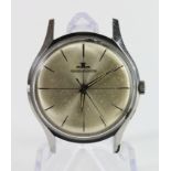 Gents stainless steel cased Jaeger-LeCoultre manual wind wristwatch. The silver dial with baton