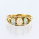 18ct three stone Opal ring, hallmarked Birmingham 1902, size L, weight 4.8g