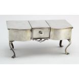 Very unusual silver box/Casket with small drawer and two hinged lidded compartments on four cabriole
