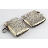 Two Floriate engraved silver Vesta Cases hallmarked Birm. 1897 and 1920. Total weight 1.25oz