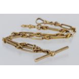 9ct "T" bar pocket watch chain, length approx 38cm, weight 29.9g