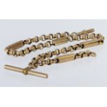 9ct "T" bar pocket watch chain, length approx 38.5cm, weight 37.5g