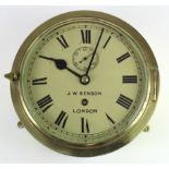 Ships brass bulkhead clock, dial reads 'J. W. Benson, London', Roman numerals with subsidiary,