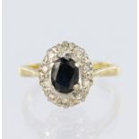 18ct Gold Sapphire and Diamond Ring size G weight 2.9g
