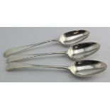 Three George III silver Old English pattern tablespoons with the same armorial (a man's face). All