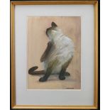 Blake, David. Gouache study of a scratching cat. Bristol Savages label (verso) Evening time-