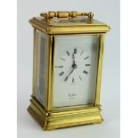 Gilt brass five glass carriage clock by St James (London), height 12.5cm approx. (not working)