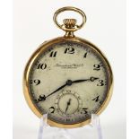 14ct Gold open faced pocket watch, the cream dial signed International Watch Co, Schaffhausen.