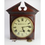 Mahogany square clock, Roman numerals to dial and reads 'Munsey & Co. Ltd, Cambridge', pendulum