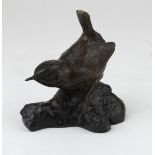 Bronze study of a garden bird. Signed A. Glasby(?) Height measures approx 8cm.