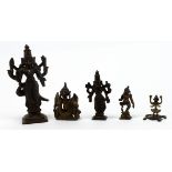 Indian Bronzes. A group of five Indian bronzes, depicting the Deity Shiva, tallest 14.5cm approx.