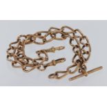 9ct "T" bar pocket watch chain, length approx 45cm, weight 53.2g