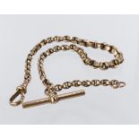 9ct "T" bar pocket watch chain, length approx 29cm, weight 21.3g