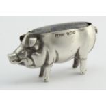 Silver novelty pin cushion, in the form of a pig, hallmarked 'A&LLd, Birmingham 1906', length 50mm