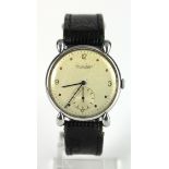 Gents International Watch Co. Schaffhausen stainless steel wristwatch. The cream dial (with some