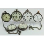 Six silver cased gents pocket watches. All AF