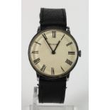 Gents stainless steel cased Bulova manual wind wristwatch circa 1970. The cream dial with black
