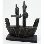 John Maltby (1936-2020). A stoneware sculpture, untitled, depicting a barge / boat, with artists