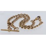 9ct "T" bar pocket watch chain, length approx 39cm, weight 51.9g