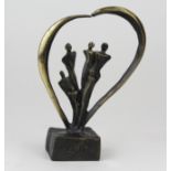 Contemporary style bronze of a group of figures standing under a curved form. Signed 'CAN'. Height