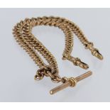 9ct "T" bar pocket watch chain, length approx 38cm, weight 53.9g