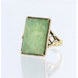 18ct yellow gold dress ring set with a rectangular green hardstone measuring approx. 19mm x 13mm, in