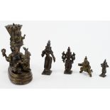 Indian Bronzes. A group of five Indian bronzes, depicting the Deity Shiva, tallest 13cm approx.